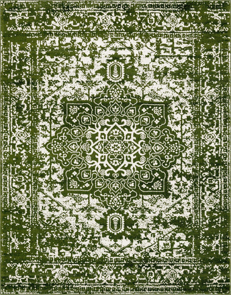 Green 7' 10 x 10' Richmond Rectangle Area Rug Vintage Distressed Look Traditional Design Carpet for Unique Home Interior Design for Sale at Rug Engine