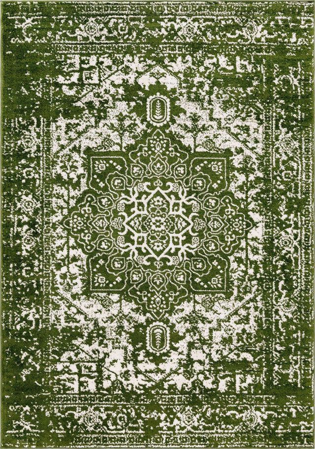 Green 7' 1 x 10' Richmond Rectangle Area Rug Vintage Distressed Look Traditional Design Carpet for Unique Home Interior Design for Sale at Rug Engine
