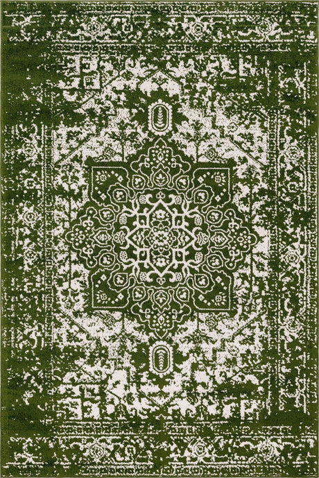 Green 6' 1 x 9' Richmond Rectangle Area Rug Vintage Distressed Look Traditional Design Carpet for Unique Home Interior Design for Sale at Rug Engine