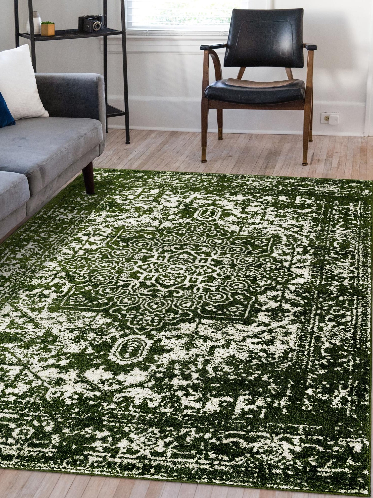 Green 10' x 13' 1 Richmond Rectangle Area Rug Vintage Distressed Look Traditional Design Carpet for Unique Home Interior Design for Sale at Rug Engine