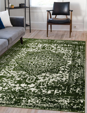 Green 7' 10 x 10' Richmond Rectangle Area Rug Vintage Distressed Look Traditional Design Carpet for Unique Home Interior Design for Sale at Rug Engine
