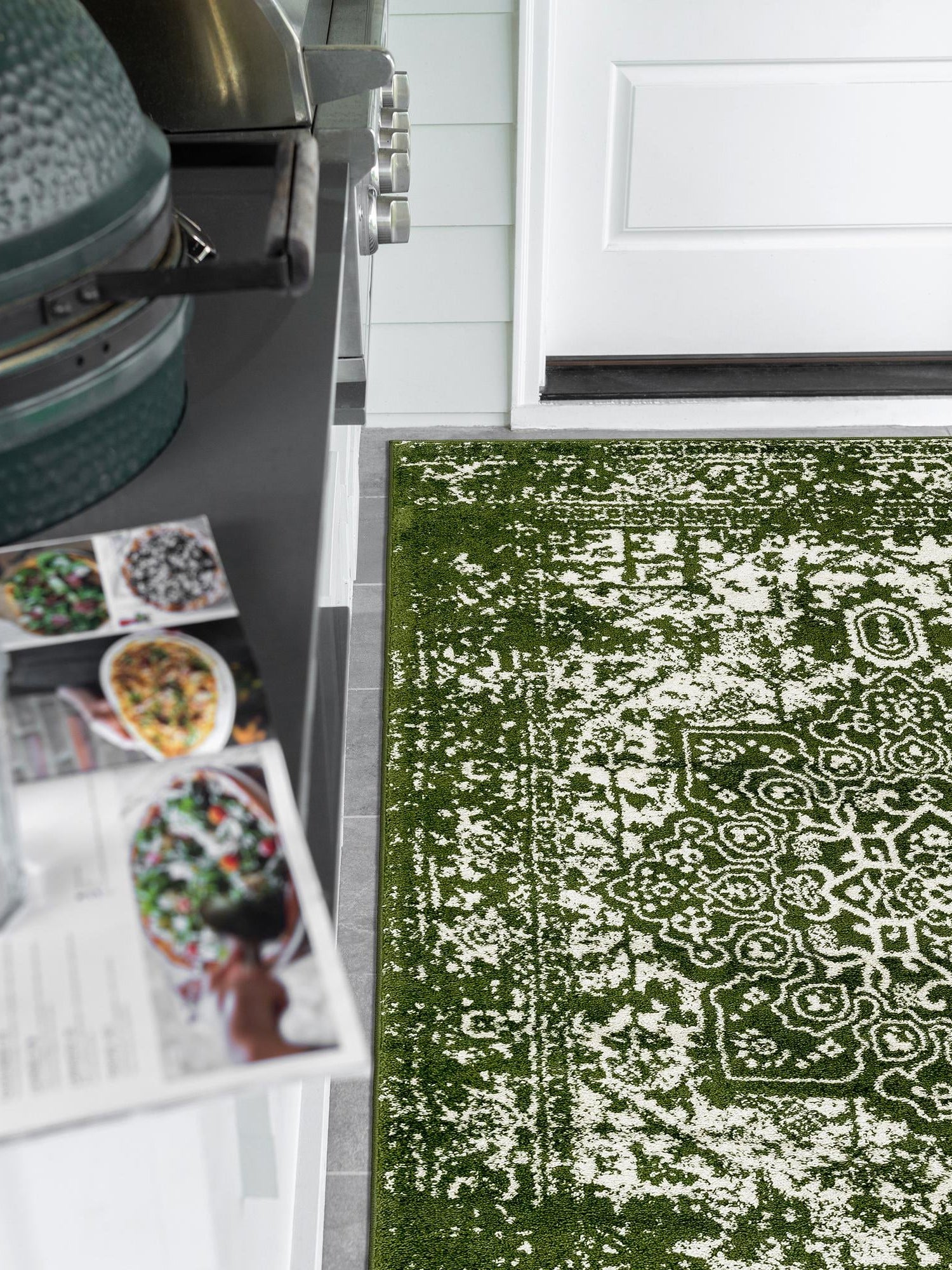 Green 5' 3 x 8' Richmond Rectangle Area Rug Vintage Distressed Look Traditional Design Carpet for Unique Home Interior Design for Sale at Rug Engine