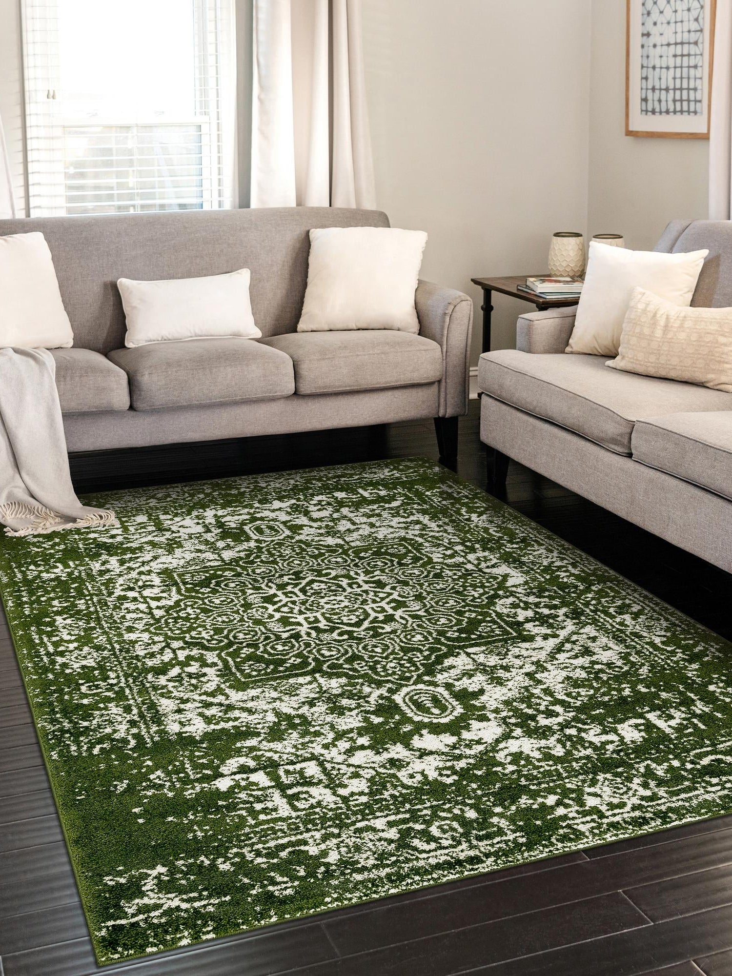 Green 10' x 14' 1 Richmond Rectangle Area Rug Vintage Distressed Look Traditional Design Carpet for Unique Home Interior Design for Sale at Rug Engine