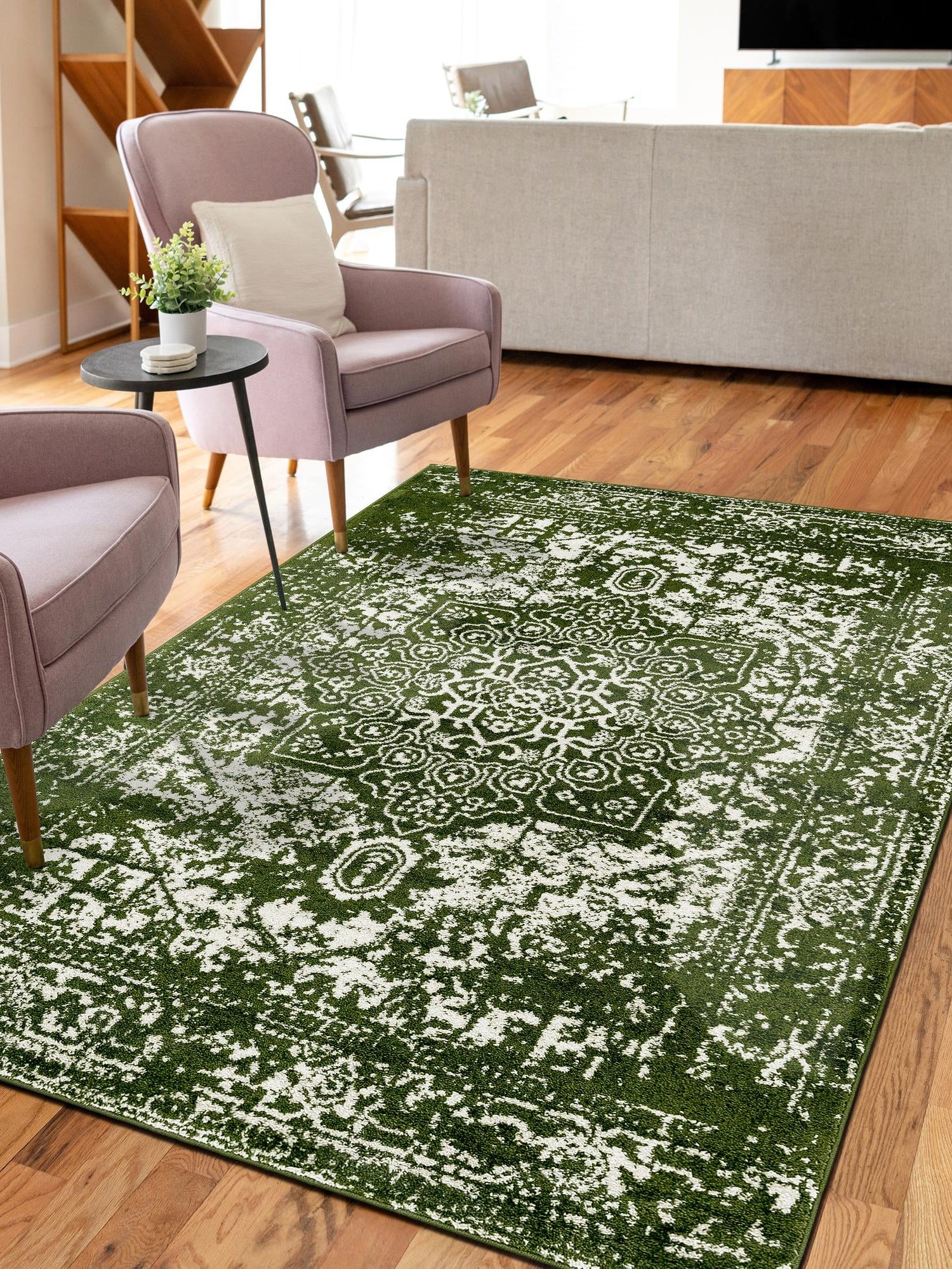 Green 4' 1 x 6' 1 Richmond Rectangle Area Rug Vintage Distressed Look Traditional Design Carpet for Unique Home Interior Design for Sale at Rug Engine