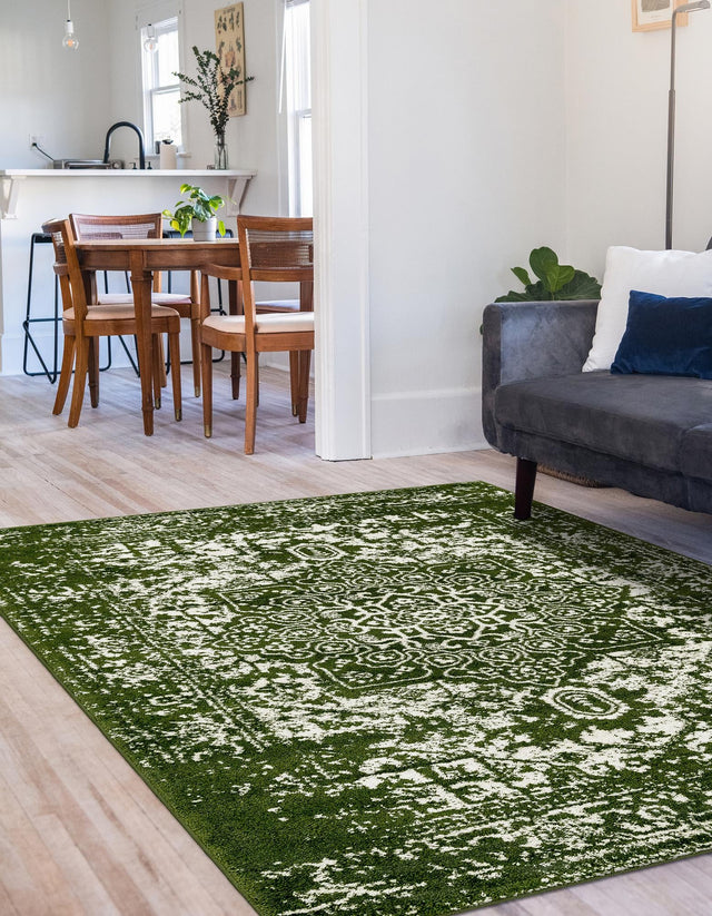 Green 2' x 3' 1 Richmond Rectangle Area Rug Vintage Distressed Look Traditional Design Carpet for Unique Home Interior Design for Sale at Rug Engine