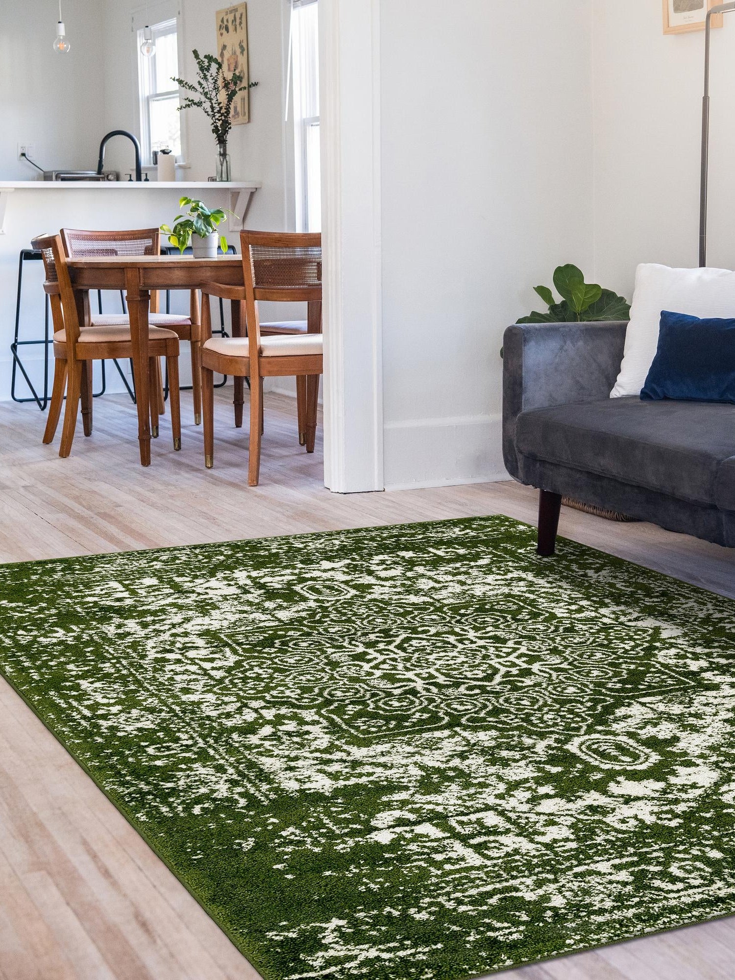 Green 10' x 13' 1 Richmond Rectangle Area Rug Vintage Distressed Look Traditional Design Carpet for Unique Home Interior Design for Sale at Rug Engine