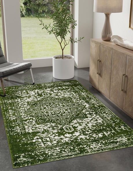 Green 10' x 14' 1 Richmond Rectangle Area Rug Vintage Distressed Look Traditional Design Carpet for Unique Home Interior Design for Sale at Rug Engine