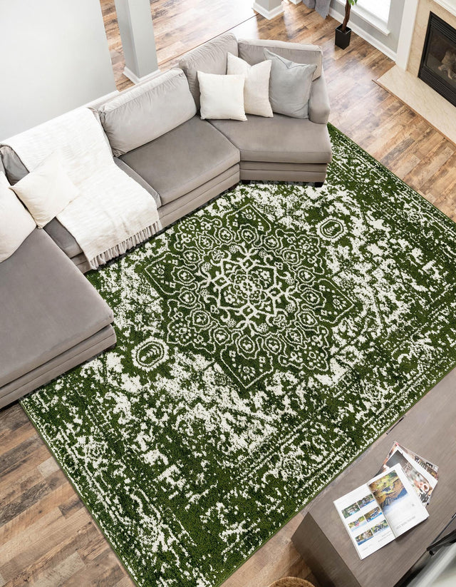 Green 6' 1 x 9' Richmond Rectangle Area Rug Vintage Distressed Look Traditional Design Carpet for Unique Home Interior Design for Sale at Rug Engine