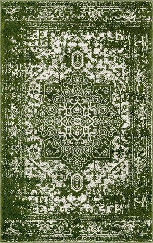 Green 5' 3 x 8' Richmond Rectangle Area Rug Vintage Distressed Look Traditional Design Carpet for Unique Home Interior Design for Sale at Rug Engine