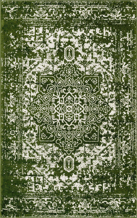 Green 5' 3 x 8' Richmond Rectangle Area Rug Vintage Distressed Look Traditional Design Carpet for Unique Home Interior Design for Sale at Rug Engine