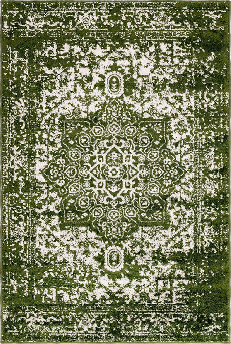 Green 4' 1 x 6' 1 Richmond Rectangle Area Rug Vintage Distressed Look Traditional Design Carpet for Unique Home Interior Design for Sale at Rug Engine