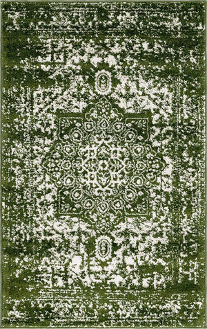 Green 3' 1 x 5' 3 Richmond Rectangle Area Rug Vintage Distressed Look Traditional Design Carpet for Unique Home Interior Design for Sale at Rug Engine