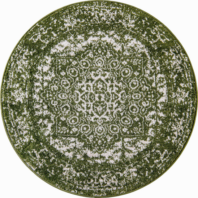 Green 3' 1 x 3' 1 Richmond Round Area Rug Vintage Distressed Look Traditional Design Carpet for Unique Home Interior Design for Sale at Rug Engine