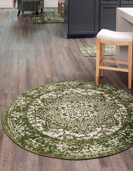 Green 10' x 10' Richmond Round Area Rug Vintage Distressed Look Traditional Design Carpet for Unique Home Interior Design for Sale at Rug Engine