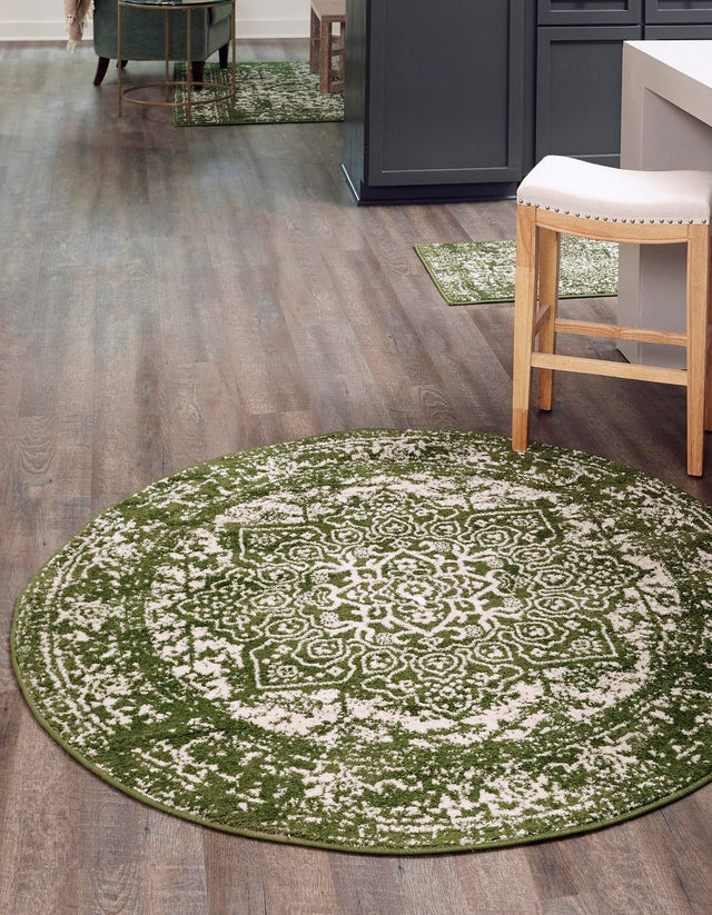 Green 10' x 10' Richmond Round Area Rug Vintage Distressed Look Traditional Design Carpet for Unique Home Interior Design for Sale at Rug Engine
