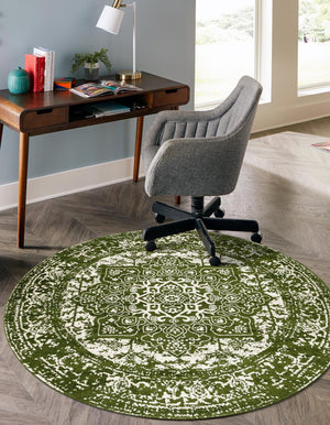 Green 10' x 10' Richmond Round Area Rug Vintage Distressed Look Traditional Design Carpet for Unique Home Interior Design for Sale at Rug Engine