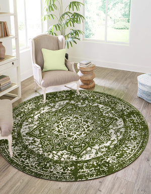 Green 10' x 10' Richmond Round Area Rug Vintage Distressed Look Traditional Design Carpet for Unique Home Interior Design for Sale at Rug Engine