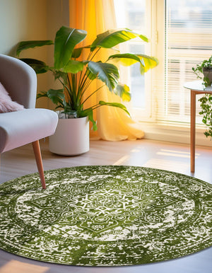 Green 10' x 10' Richmond Round Area Rug Vintage Distressed Look Traditional Design Carpet for Unique Home Interior Design for Sale at Rug Engine