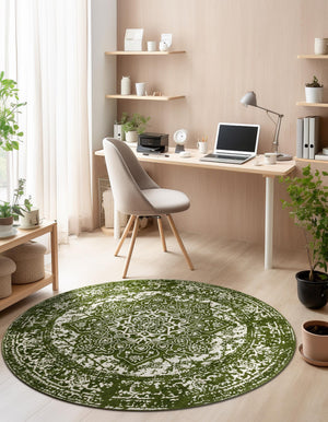 Green 10' x 10' Richmond Round Area Rug Vintage Distressed Look Traditional Design Carpet for Unique Home Interior Design for Sale at Rug Engine