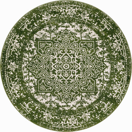 Green 5' 3 x 5' 3 Richmond Round Area Rug Vintage Distressed Look Traditional Design Carpet for Unique Home Interior Design for Sale at Rug Engine