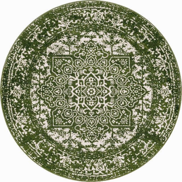 Green 5' 3 x 5' 3 Richmond Round Area Rug Vintage Distressed Look Traditional Design Carpet for Unique Home Interior Design for Sale at Rug Engine