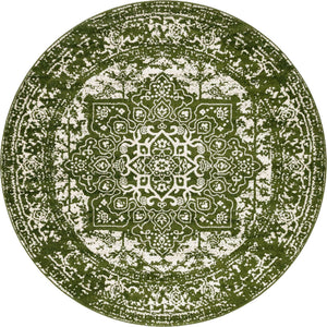 Green 7' 10 x 7' 10 Richmond Round Area Rug Vintage Distressed Look Traditional Design Carpet for Unique Home Interior Design for Sale at Rug Engine
