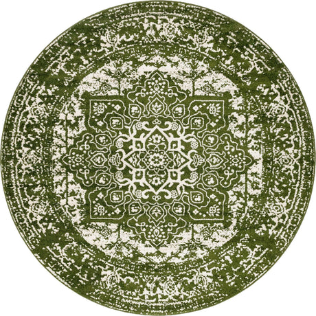 Green 7' 10 x 7' 10 Richmond Round Area Rug Vintage Distressed Look Traditional Design Carpet for Unique Home Interior Design for Sale at Rug Engine