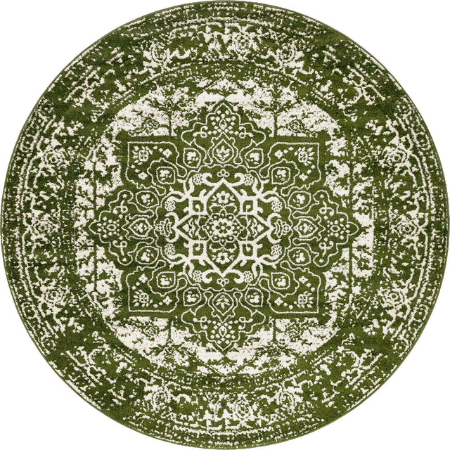 Green 7' 10 x 7' 10 Richmond Round Area Rug Vintage Distressed Look Traditional Design Carpet for Unique Home Interior Design for Sale at Rug Engine