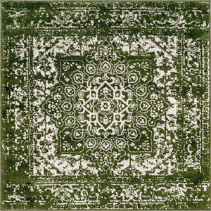 Green 4' 1 x 4' 1 Richmond Square Area Rug Vintage Distressed Look Traditional Design Carpet for Unique Home Interior Design for Sale at Rug Engine