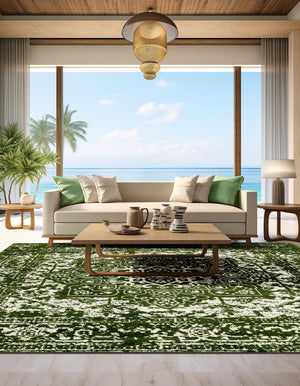 Green 5' 3 x 5' 3 Richmond Square Area Rug Vintage Distressed Look Traditional Design Carpet for Unique Home Interior Design for Sale at Rug Engine