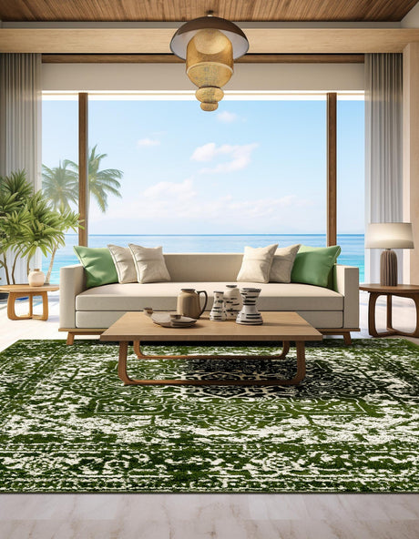 Green 5' 3 x 5' 3 Richmond Square Area Rug Vintage Distressed Look Traditional Design Carpet for Unique Home Interior Design for Sale at Rug Engine