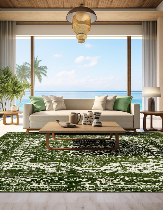 Green 5' 3 x 5' 3 Richmond Square Area Rug Vintage Distressed Look Traditional Design Carpet for Unique Home Interior Design for Sale at Rug Engine