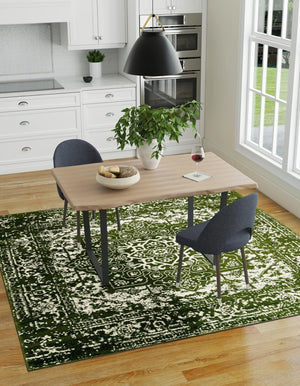 Green 12' x 12' Richmond Square Area Rug Vintage Distressed Look Traditional Design Carpet for Unique Home Interior Design for Sale at Rug Engine