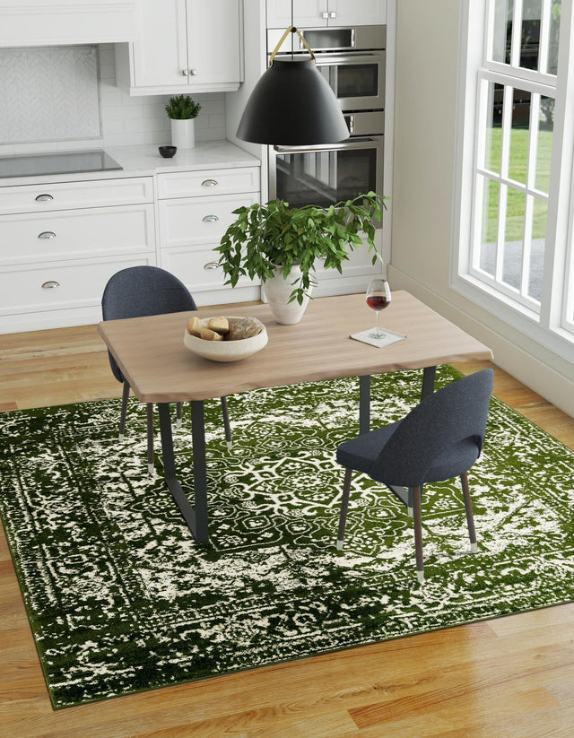 Green 12' x 12' Richmond Square Area Rug Vintage Distressed Look Traditional Design Carpet for Unique Home Interior Design for Sale at Rug Engine