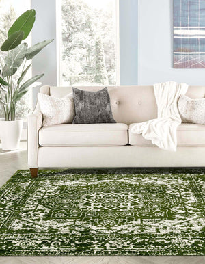 Green 12' x 12' Richmond Square Area Rug Vintage Distressed Look Traditional Design Carpet for Unique Home Interior Design for Sale at Rug Engine