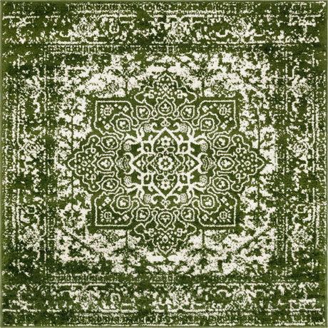 Green 5' 3 x 5' 3 Richmond Square Area Rug Vintage Distressed Look Traditional Design Carpet for Unique Home Interior Design for Sale at Rug Engine