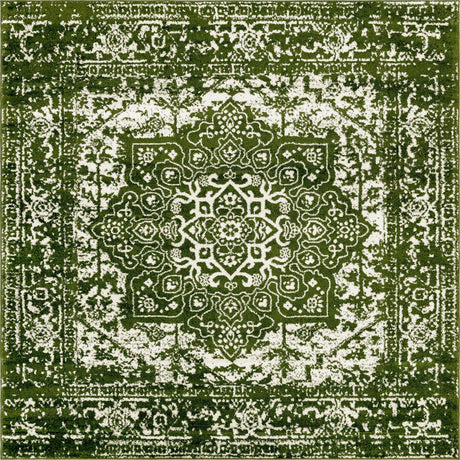 Green 7' 10 x 7' 10 Richmond Square Area Rug Vintage Distressed Look Traditional Design Carpet for Unique Home Interior Design for Sale at Rug Engine