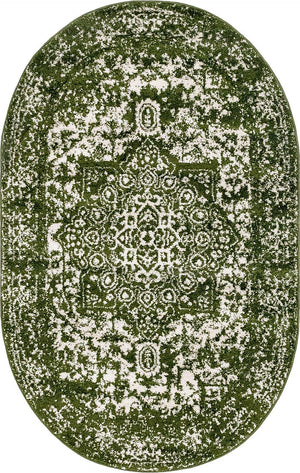 Green 3' 1 x 5' 3 Richmond Oval Area Rug Vintage Distressed Look Traditional Design Carpet for Unique Home Interior Design for Sale at Rug Engine