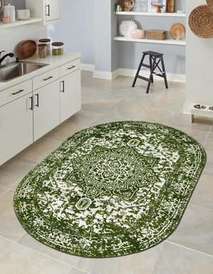Green 5' 3 x 8' Richmond Oval Area Rug Vintage Distressed Look Traditional Design Carpet for Unique Home Interior Design for Sale at Rug Engine