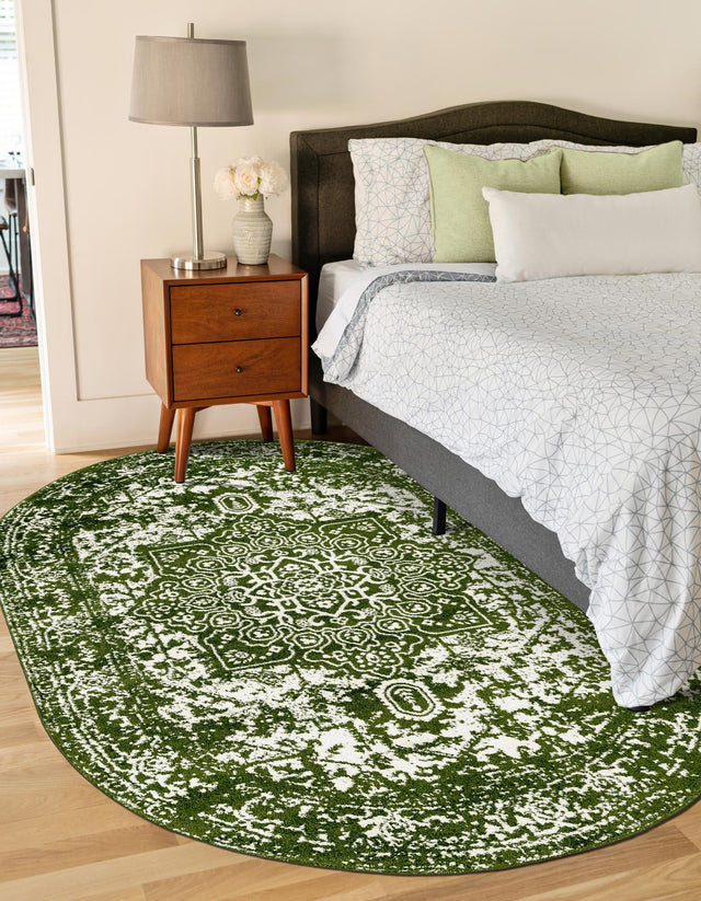 Green 5' 3 x 8' Richmond Oval Area Rug Vintage Distressed Look Traditional Design Carpet for Unique Home Interior Design for Sale at Rug Engine