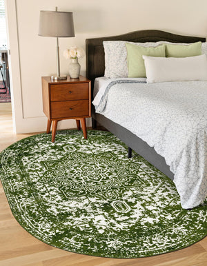 Green 3' 1 x 5' 3 Richmond Oval Area Rug Vintage Distressed Look Traditional Design Carpet for Unique Home Interior Design for Sale at Rug Engine