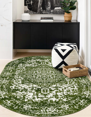 Green 7' 10 x 10' Richmond Oval Area Rug Vintage Distressed Look Traditional Design Carpet for Unique Home Interior Design for Sale at Rug Engine
