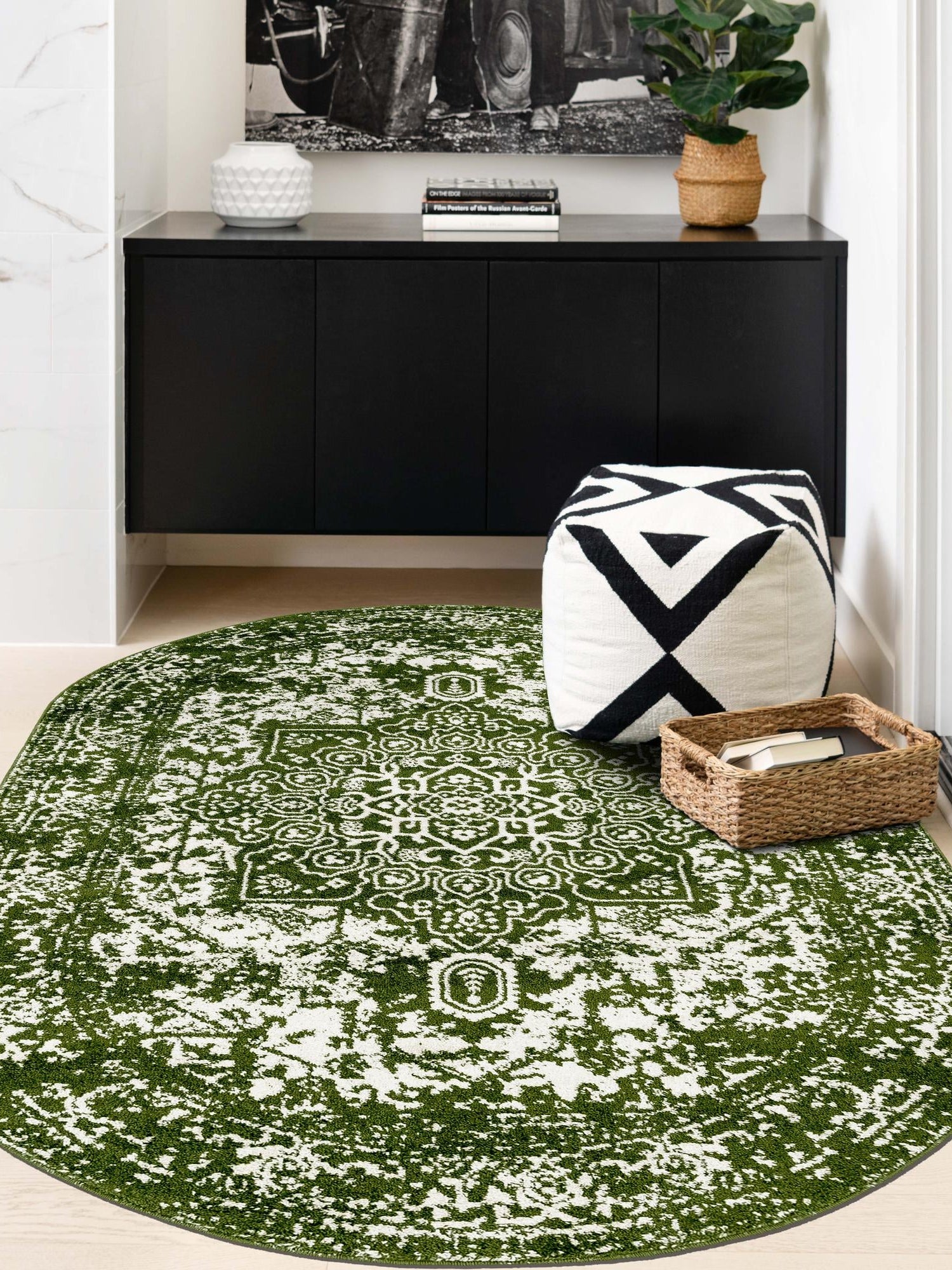Green 3' 1 x 5' 3 Richmond Oval Area Rug Vintage Distressed Look Traditional Design Carpet for Unique Home Interior Design for Sale at Rug Engine