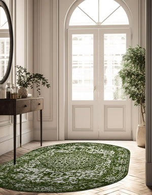 Green 5' 3 x 8' Richmond Oval Area Rug Vintage Distressed Look Traditional Design Carpet for Unique Home Interior Design for Sale at Rug Engine