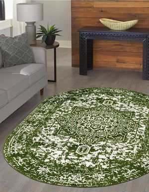 Green 5' 3 x 8' Richmond Oval Area Rug Vintage Distressed Look Traditional Design Carpet for Unique Home Interior Design for Sale at Rug Engine