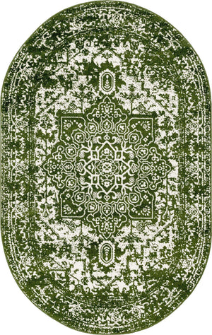Green 5' 3 x 8' Richmond Oval Area Rug Vintage Distressed Look Traditional Design Carpet for Unique Home Interior Design for Sale at Rug Engine
