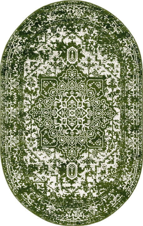 Green 5' 3 x 8' Richmond Oval Area Rug Vintage Distressed Look Traditional Design Carpet for Unique Home Interior Design for Sale at Rug Engine