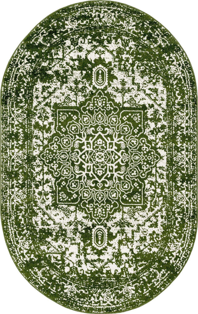 Green 5' 3 x 8' Richmond Oval Area Rug Vintage Distressed Look Traditional Design Carpet for Unique Home Interior Design for Sale at Rug Engine