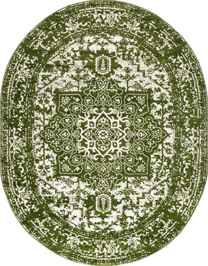 Green 7' 10 x 10' Richmond Oval Area Rug Vintage Distressed Look Traditional Design Carpet for Unique Home Interior Design for Sale at Rug Engine