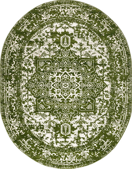 Green 7' 10 x 10' Richmond Oval Area Rug Vintage Distressed Look Traditional Design Carpet for Unique Home Interior Design for Sale at Rug Engine